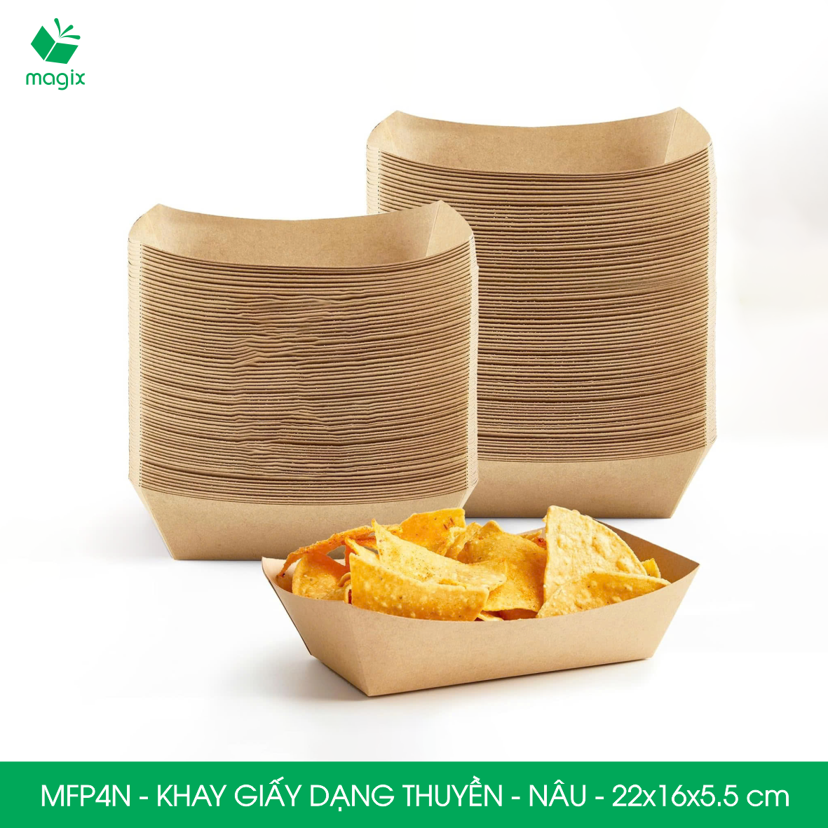 MFP4N - 22x16x5.5 cm - 100 khay giấy dáng thuyền đựng thức ăn, khay giấy đựng món tráng miệng