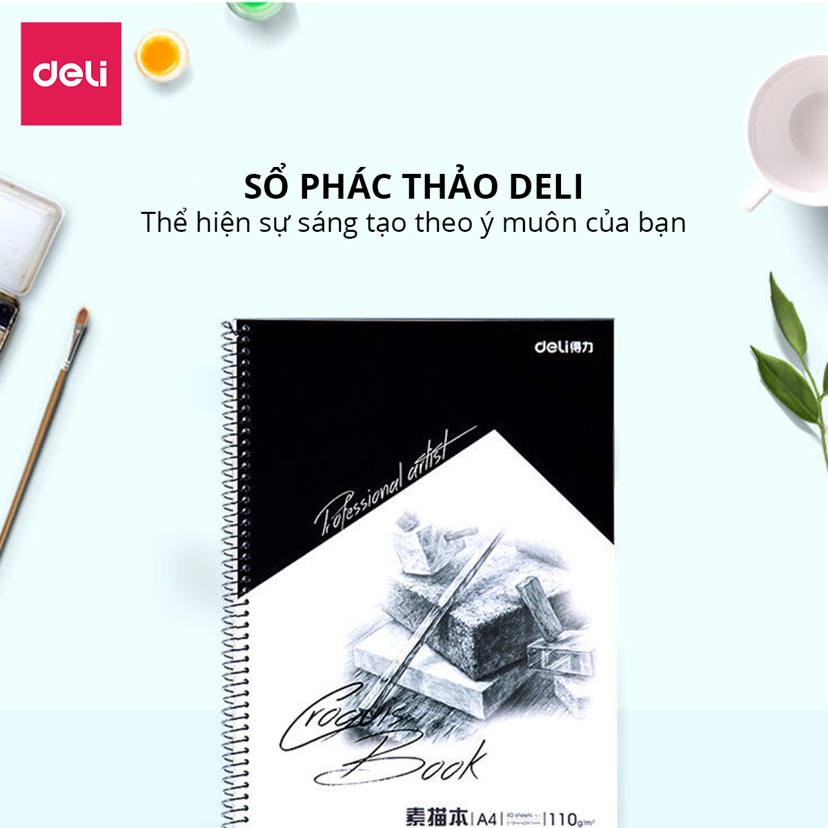 Sổ Phác Thảo Chì Lò Xo 110gsm A4 Sổ Vẽ Tranh Chì Sketchnote Deli - Hoạ Cụ Chuyên Nghiệp Phù Hợp Học Sinh Mĩ Thuật Thiết Kế Thời Trang - 7698