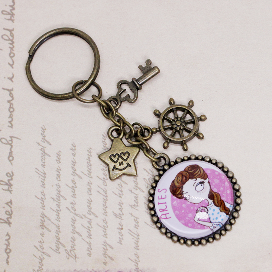 Móc khóa 12 cung hoàng đạo Zodiac mẫu 20mm phong cách Chibi 06646-M4
