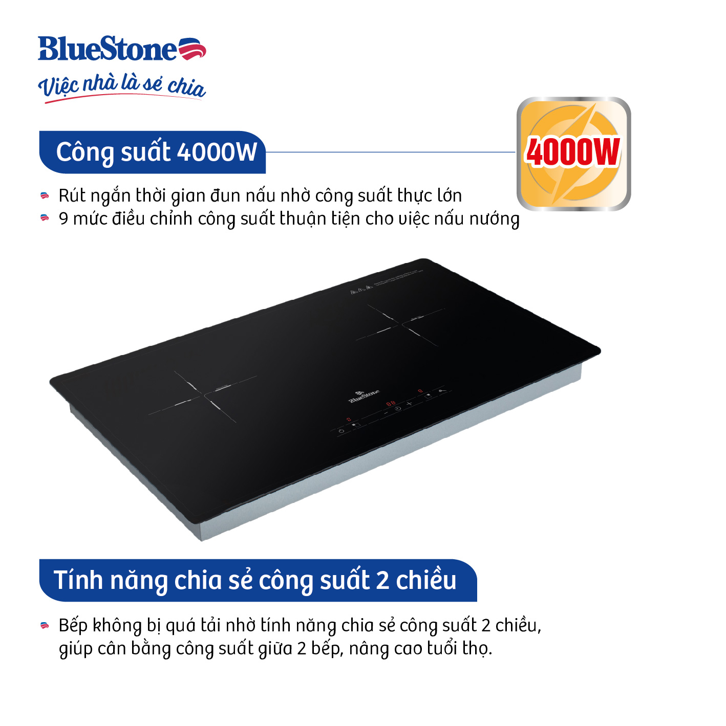 Bếp âm từ đôi BlueStone ICB-6818 (4000W) - Hàng chính hãng