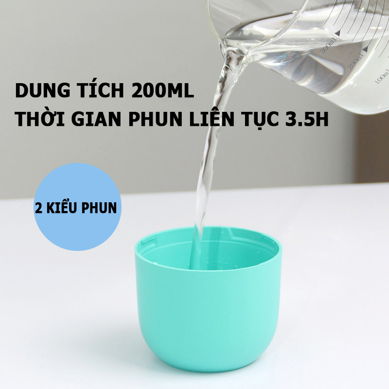 Máy Phun Sương Tạo Độ Ẩm Mini; Kết Hợp Đèn Led Nhiều Màu Sắc; 2 Kiểu Phun Nhanh Chậm; Dung Tích 200ml- Hàng Nhập Khẩu