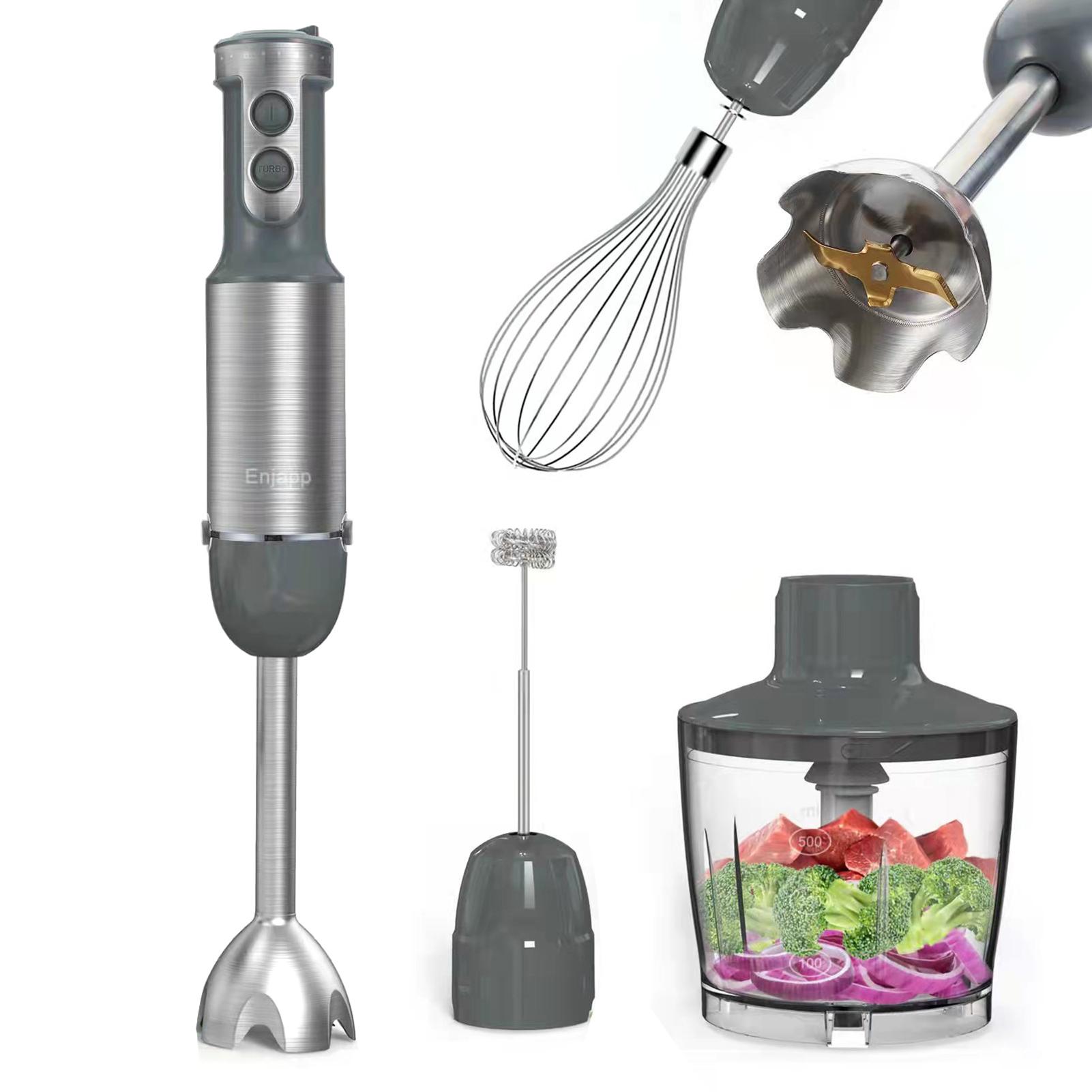 Hand Blender Stick Blender Milk Frother Egg Whisk with 500ml Food Grinder/ 600ml Container