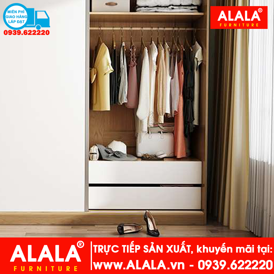 Tủ quần áo ALALA265 (1m6x2m) Gỗ HMR chống nước - www.ALALA.vn - 0939.622220