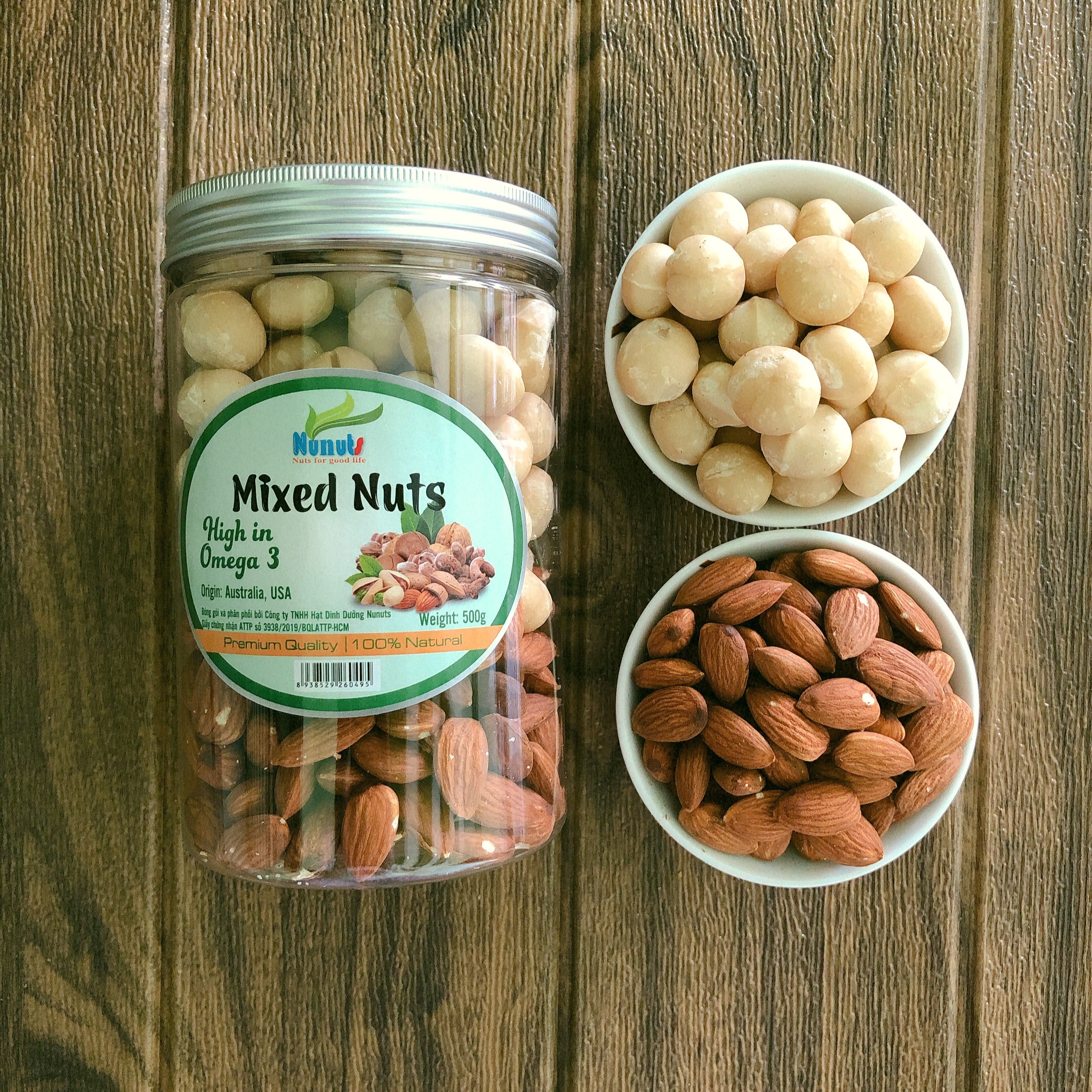 MIX HẠT DINH DƯỠNG NUNUTS ( MACCA, HẠNH NHÂN) 1 HŨ 500G MÃ NN14