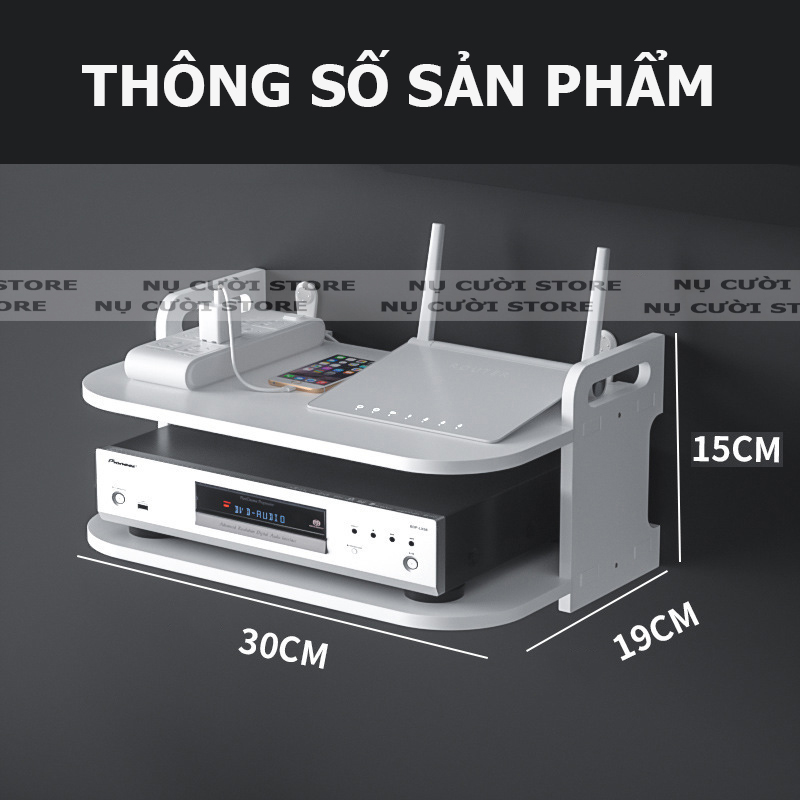 Giá Đỡ Treo Tường 2 Tầng, Kệ Tivi Phòng Khách; Bộ Phát Wifi, Ổ Cắm Điện; Không Khoan Tường