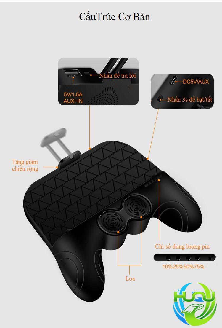 Tay Cầm Chơi Game Huqu Kiêm Sạc Dự Phòng Và Loa Bluetooth HQ-CZ101-Âm Thanh Sống Động -Hàng Chính Hãng