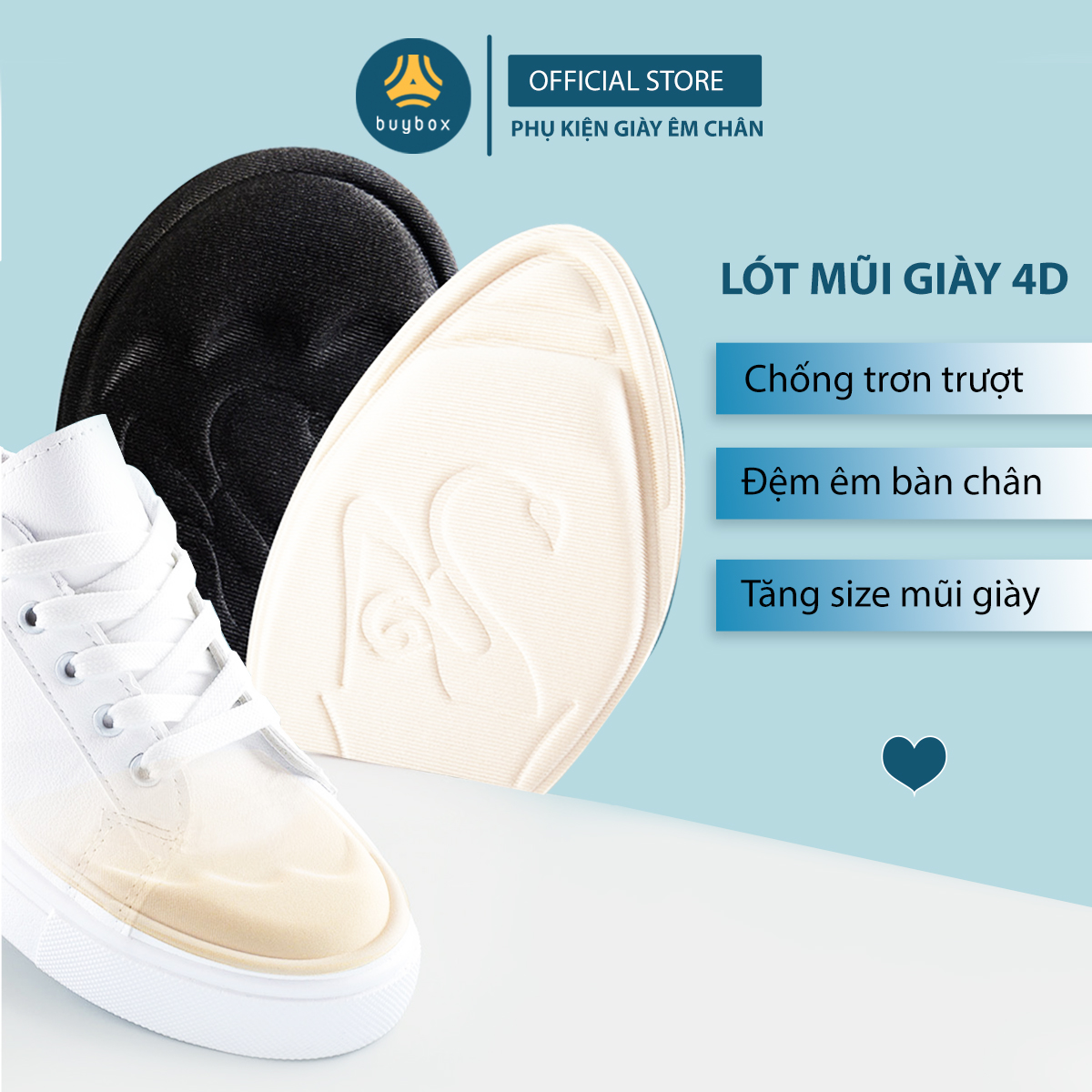 Lót Giày 4D Đệm Êm Vòm Ngang Lòng Bàn Chân Và Các Ngón Chân, Chống Trượt Bàn Chân Về Phía Trước - Buybox - Bbpk181 - 1 Cặp - Kem - Mũi Nhọn