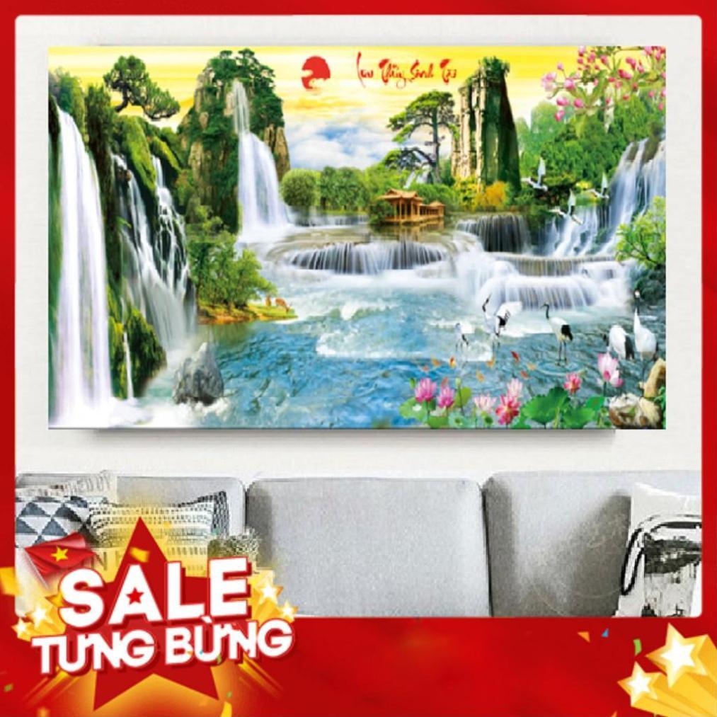 TRANH ĐÍNH ĐÁ PHONG CẢNH LƯU THỦY SINH TÀI KT 150*75CM TRANH CHƯA ĐÍNH LV304