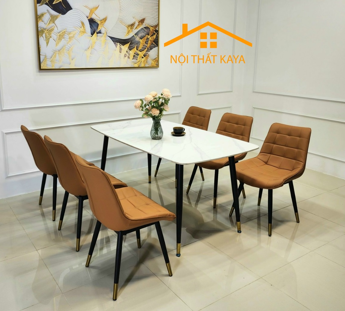 Bộ Bàn Mặt Đá Ceramic 6 Ghế Nhập Khẩu Chân Neva 1m6 – KY-GH16