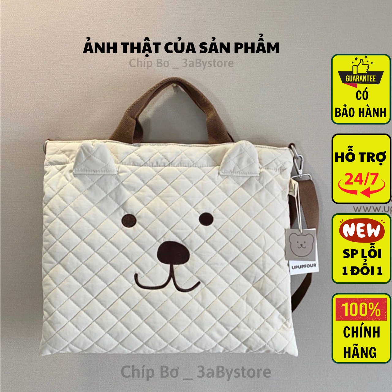 TÚI ĐỰNG BỈM SỮA gấu ( kt - 35cm x 38cm ) Hàn Quốc chất Liệu Cotton loại đẹp có dây đeo