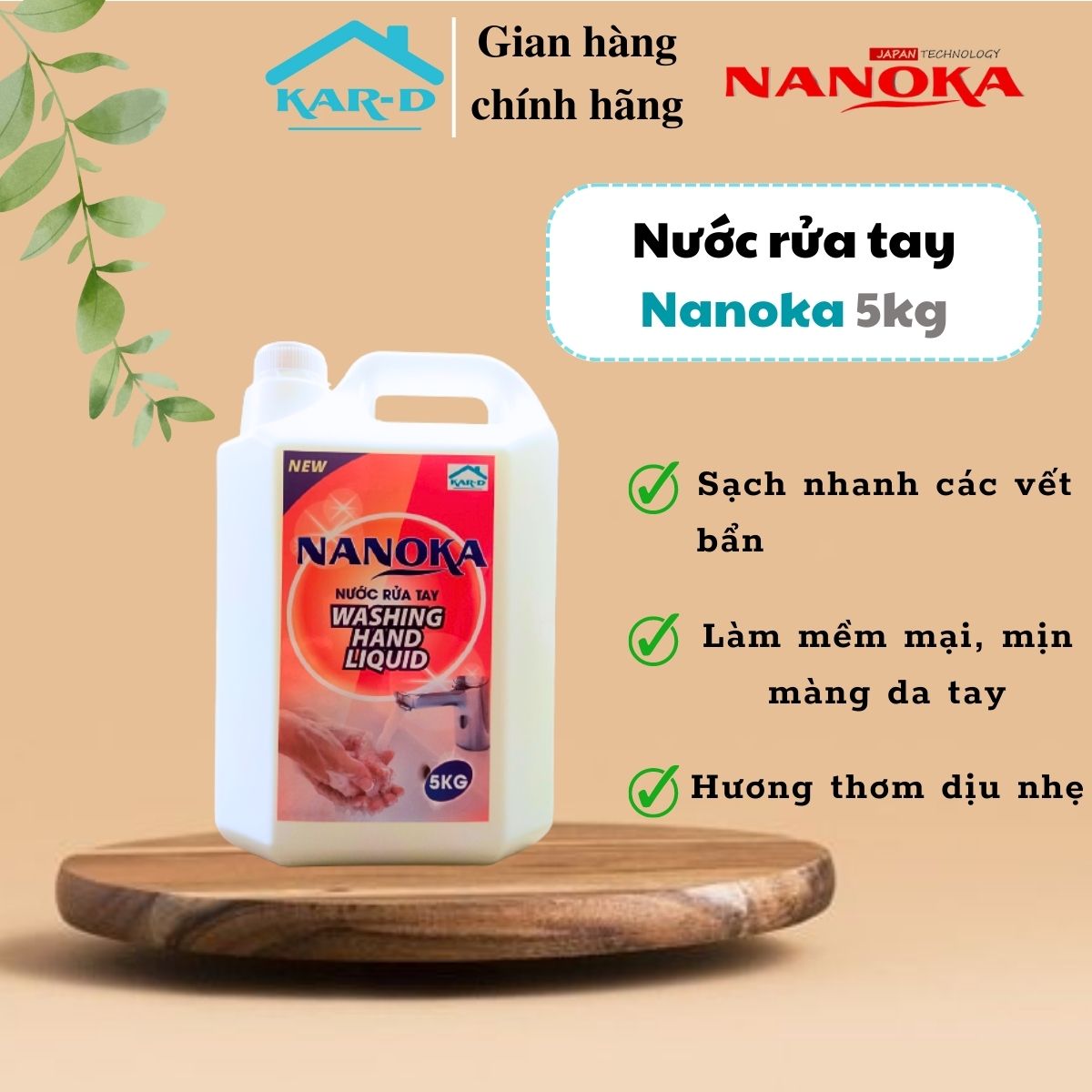 Nước rửa tay Nanoka 5kg [Hàng chính hãng] Làm mềm da tay, tẩy sạch các vết bẩn