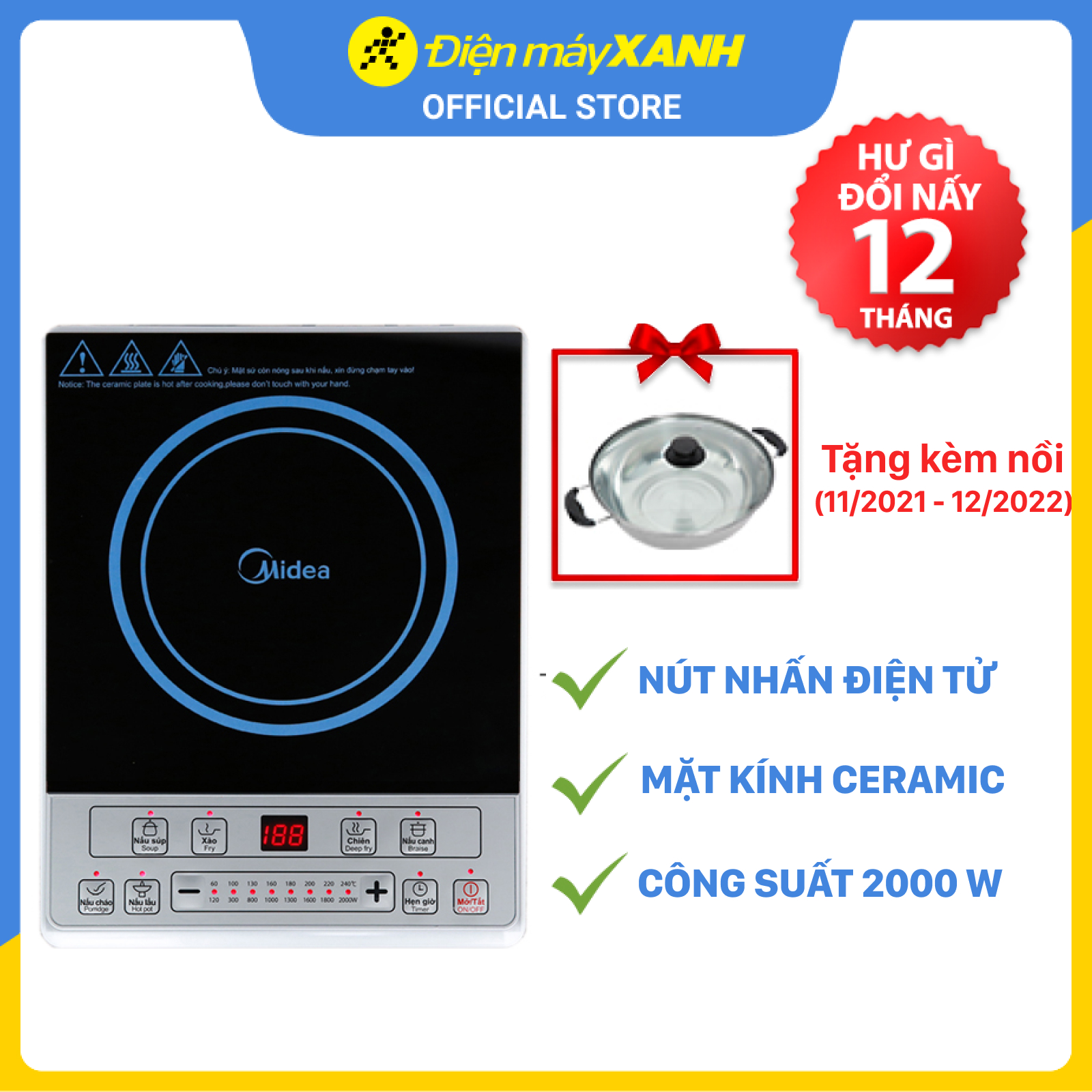 Bếp Điện Từ Midea MI-B2015DE - Đen - Hàng chính hãng