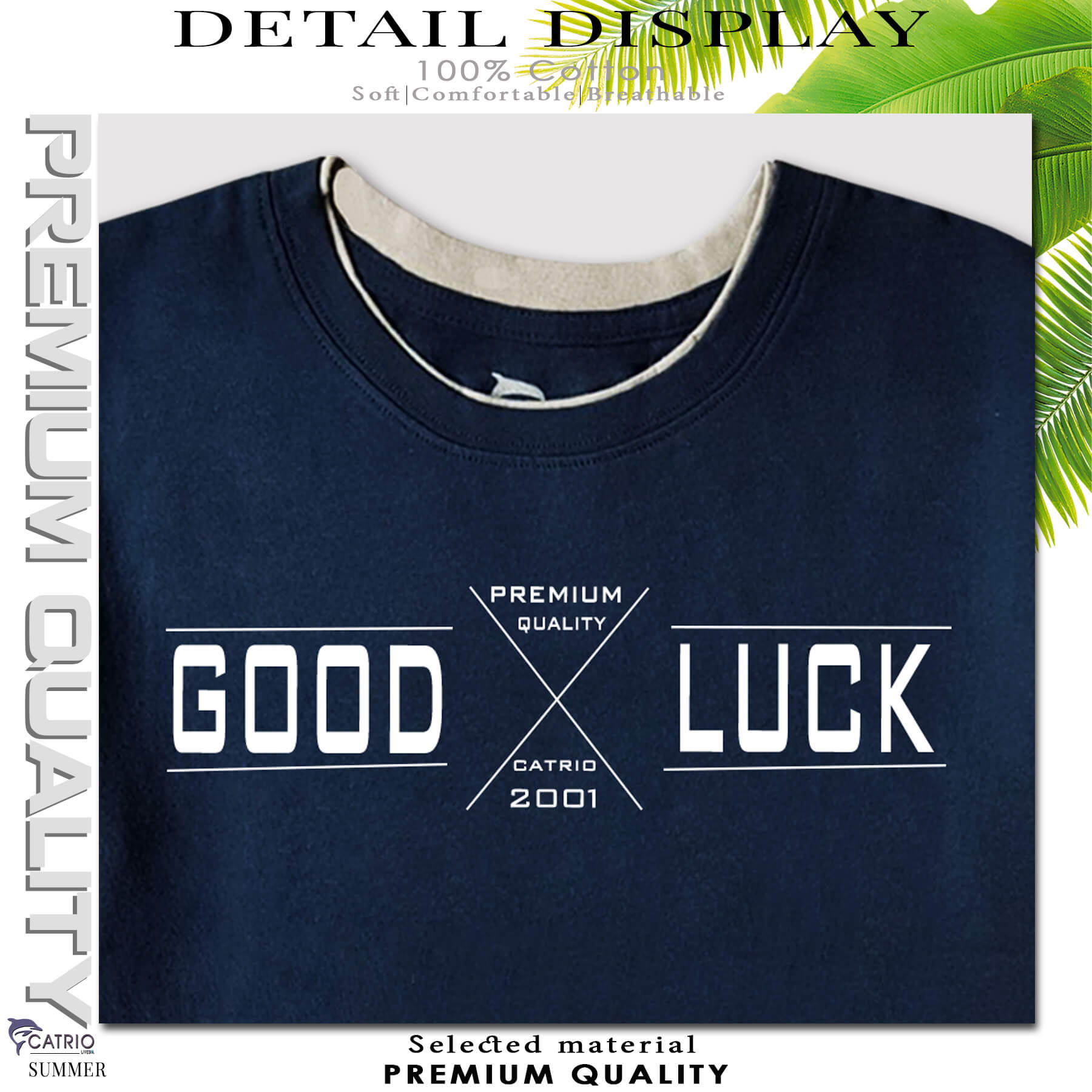 ÁO THUN BÉ TRAI NGẮN TAY CATRIO in GOODLUCK là áo phông trẻ em từ 9T..18 tuổi màu NAVY