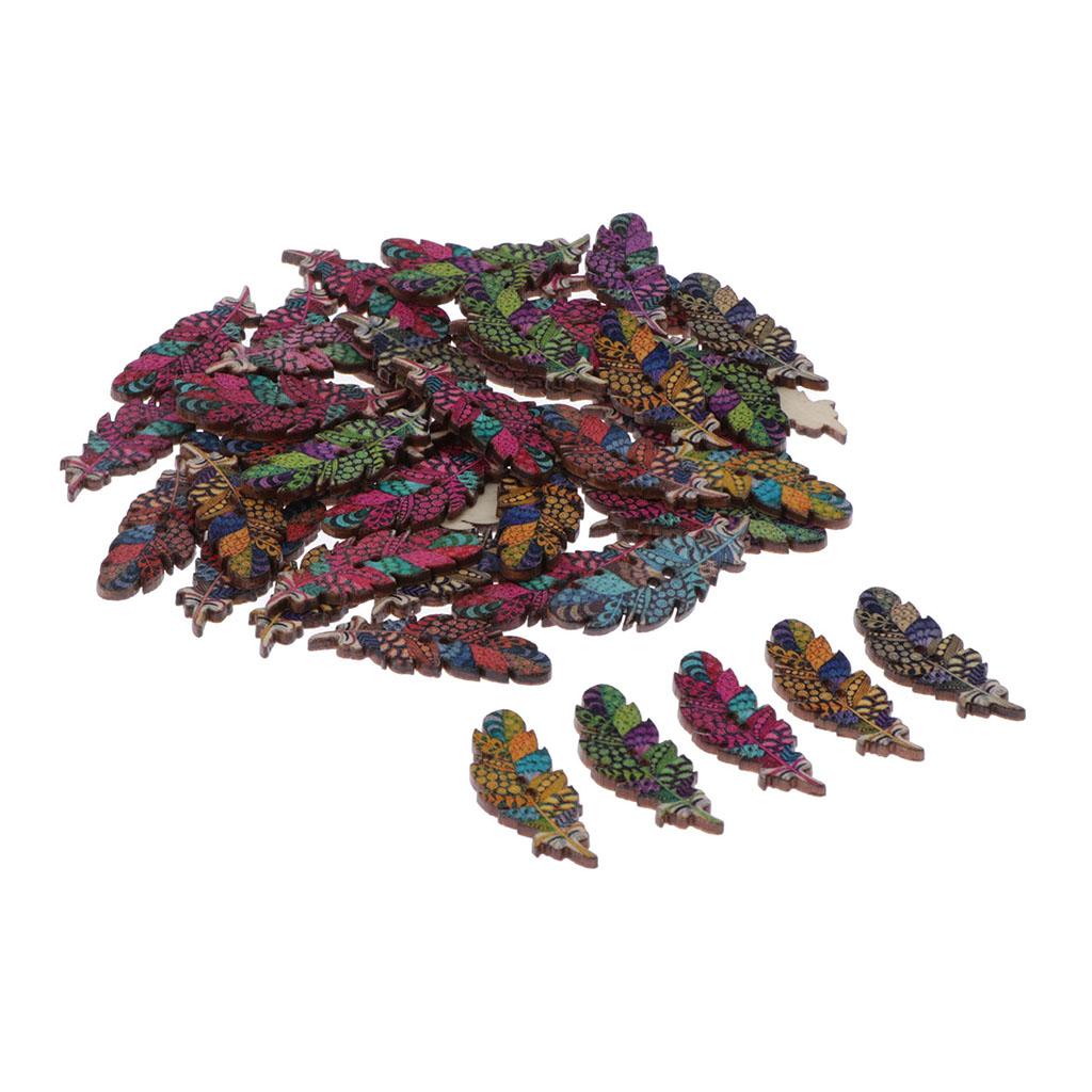 100 Miếng Ghép Hình Lông Vũ Bằng Gỗ 2 Lỗ Nút Sổ Lưu Cardmaking