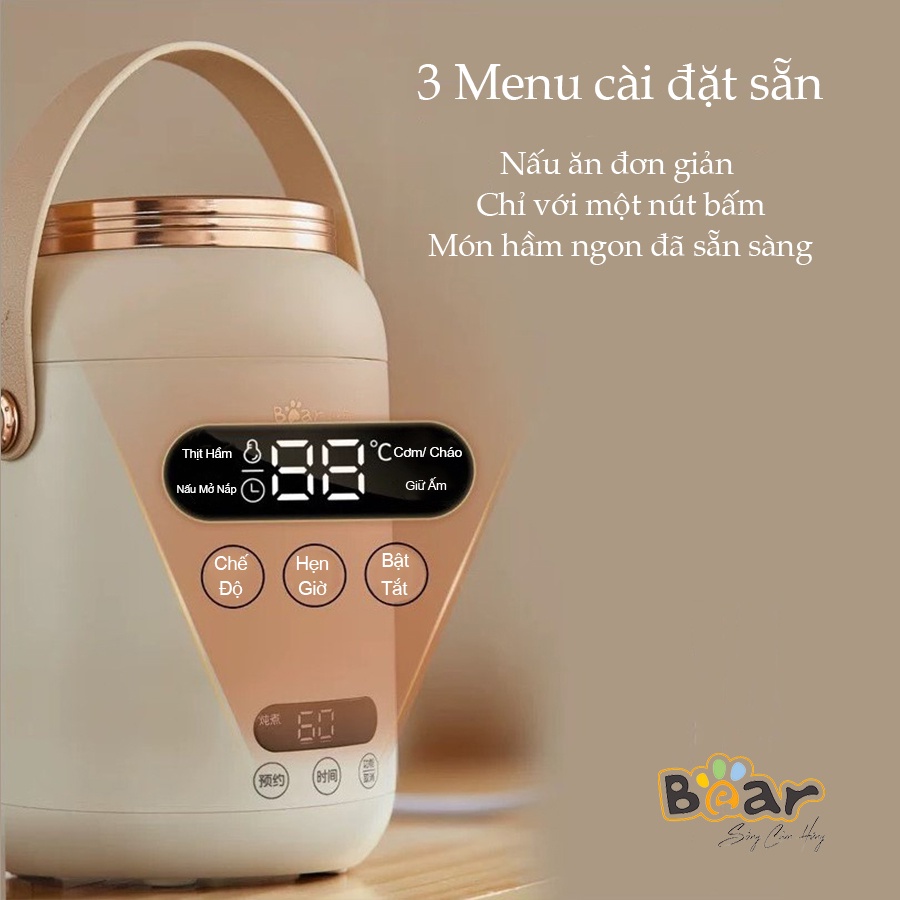 Nồi điện đa năng mini Bear DRG-P08D1, 0.8 lít, nồi điện nhỏ, nồi nấu, nồi hầm tiện lợi - Hàng Chính Hãng