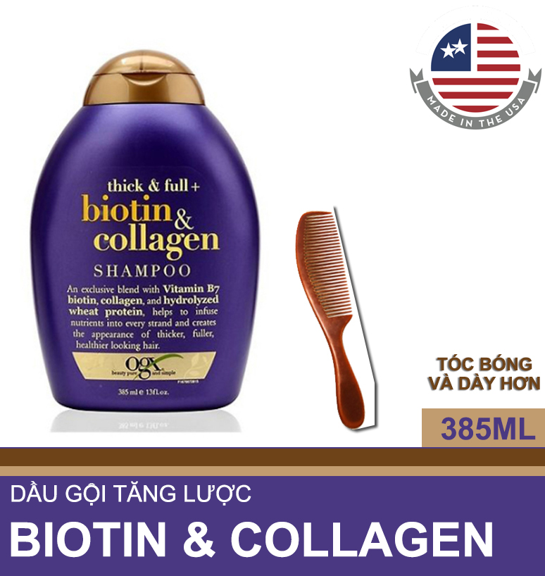 Dầu Gội OGX Shampoo (USA) Biotin &amp; Collagen 385ml + LƯỢC