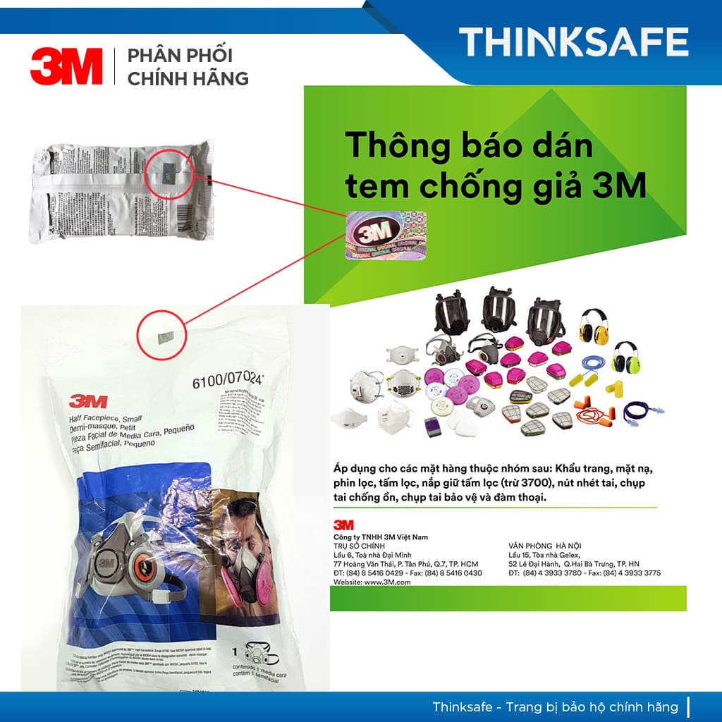 Mặt nạ phòng độc 3M Thinksafe, chống độc, lọc bụi siêu mịn, xịt sơn, phòng dịch, chống bụi, chống hơi hữu cơ - 7502/6006