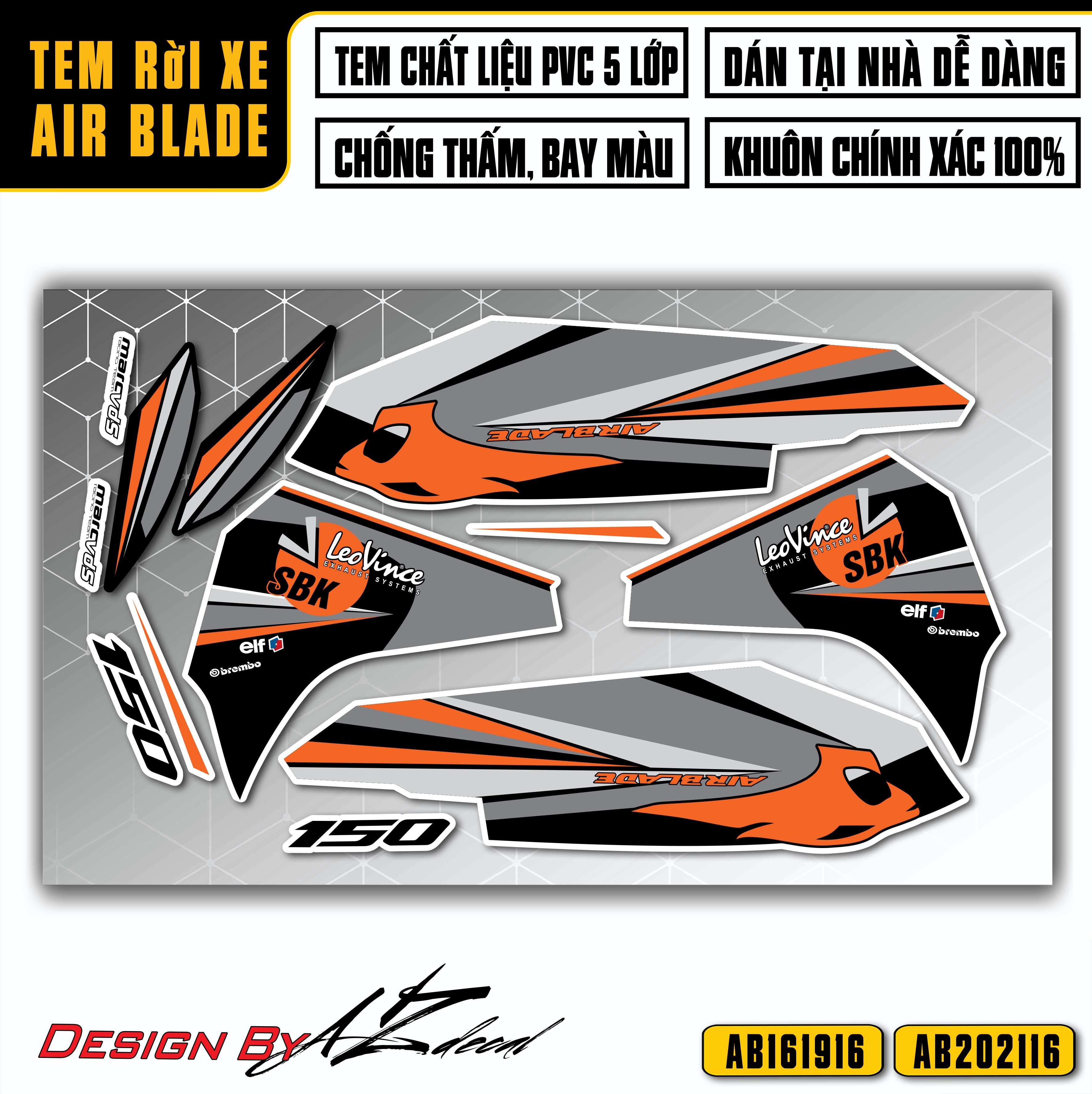 Tem Rời Dán Xe Airblade 2016 - 2021 Mẫu SBK | AB16 | Decal Chế Xe Máy AB Chất Liệu PVC Cao Cấp