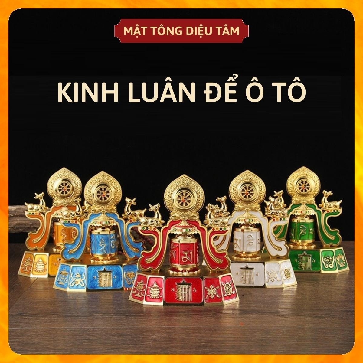 Kinh Luân Tây Tạng - bánh xe cầu nguyện Om Mani Padme Hum trang trí để bàn xoay để trên xe ô tô mang lại bình an và may mắn nhiều màu - Diệu Tâm