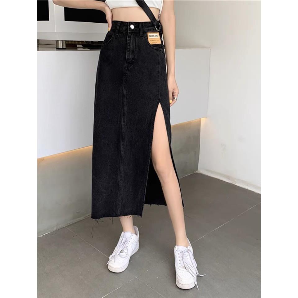 Chân Váy Dài Xẻ Tà ,Váy Jeans Chữ A DENIM cạp cao