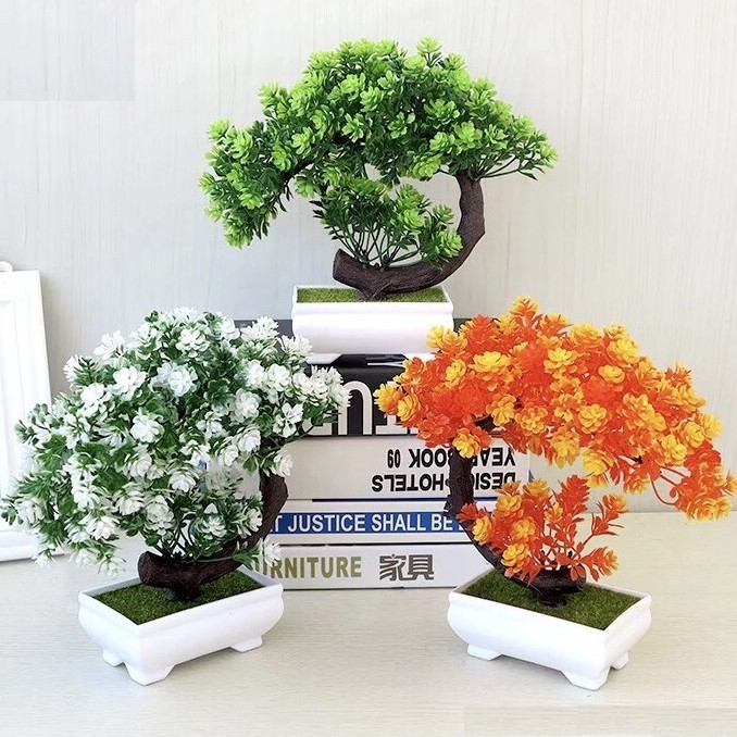 Combo 3 Chậu cây giả Bonsai Nhựa Để Bàn dáng nghiêng