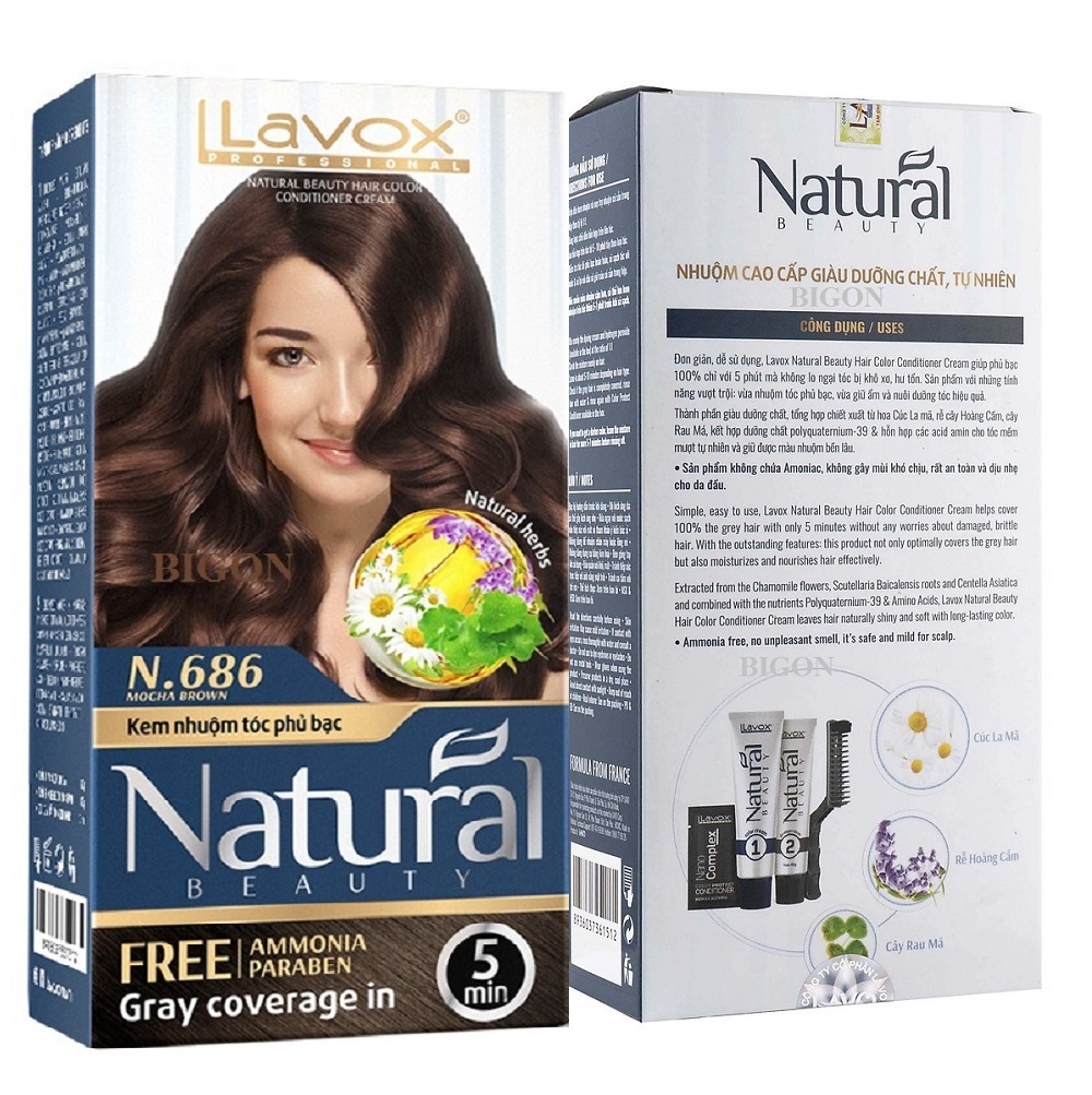 Kem Nhuộm Phủ Bạc Cao Cấp Siêu Dưỡng, Tự Nhiên Lavox N.686 - Mocha Brown