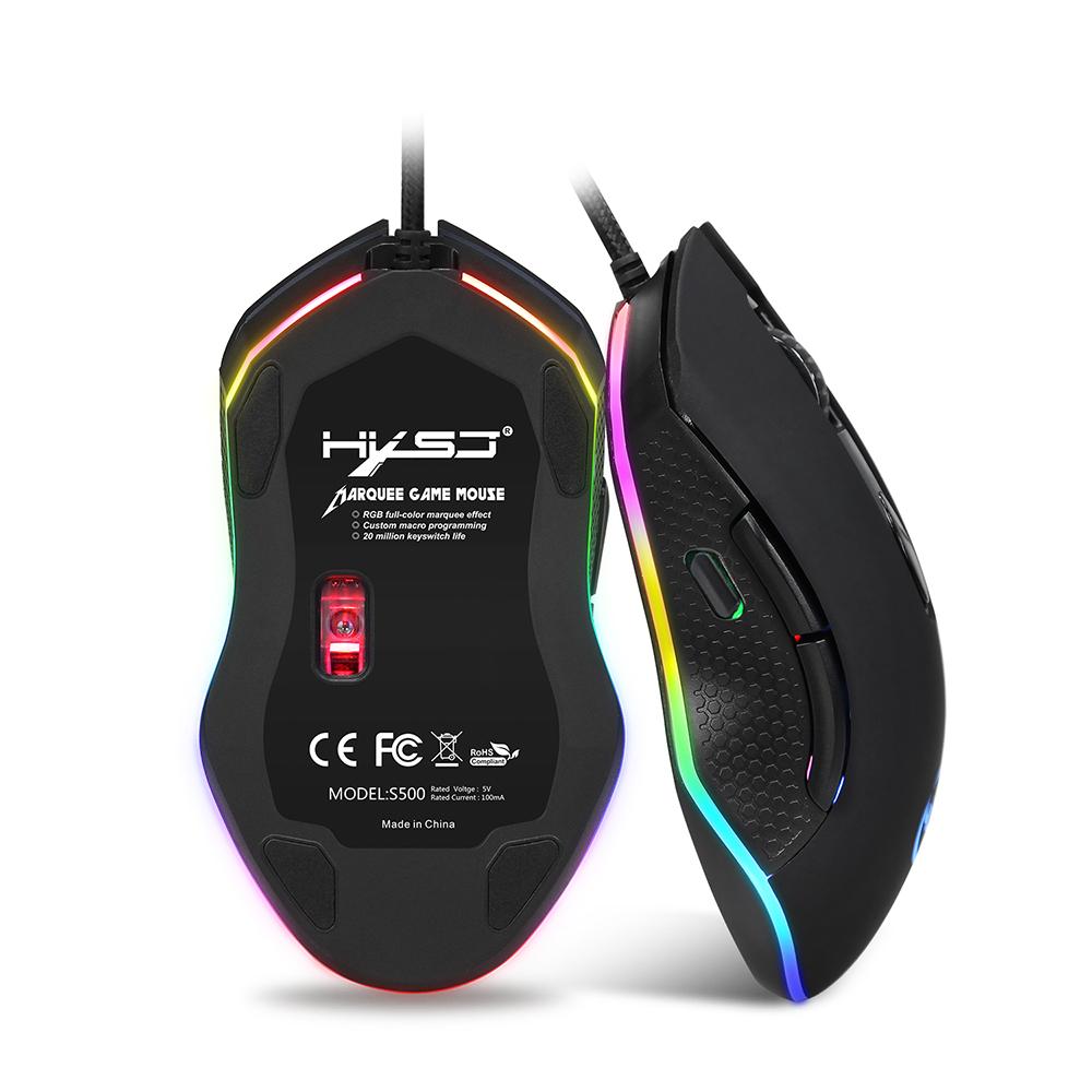 HXSJ S500 Gaming Mouse USB Wired Mechanical Mouse Max. 4800DPI Programming 6 Buttons Breathing LED Mouse Gamer for PC