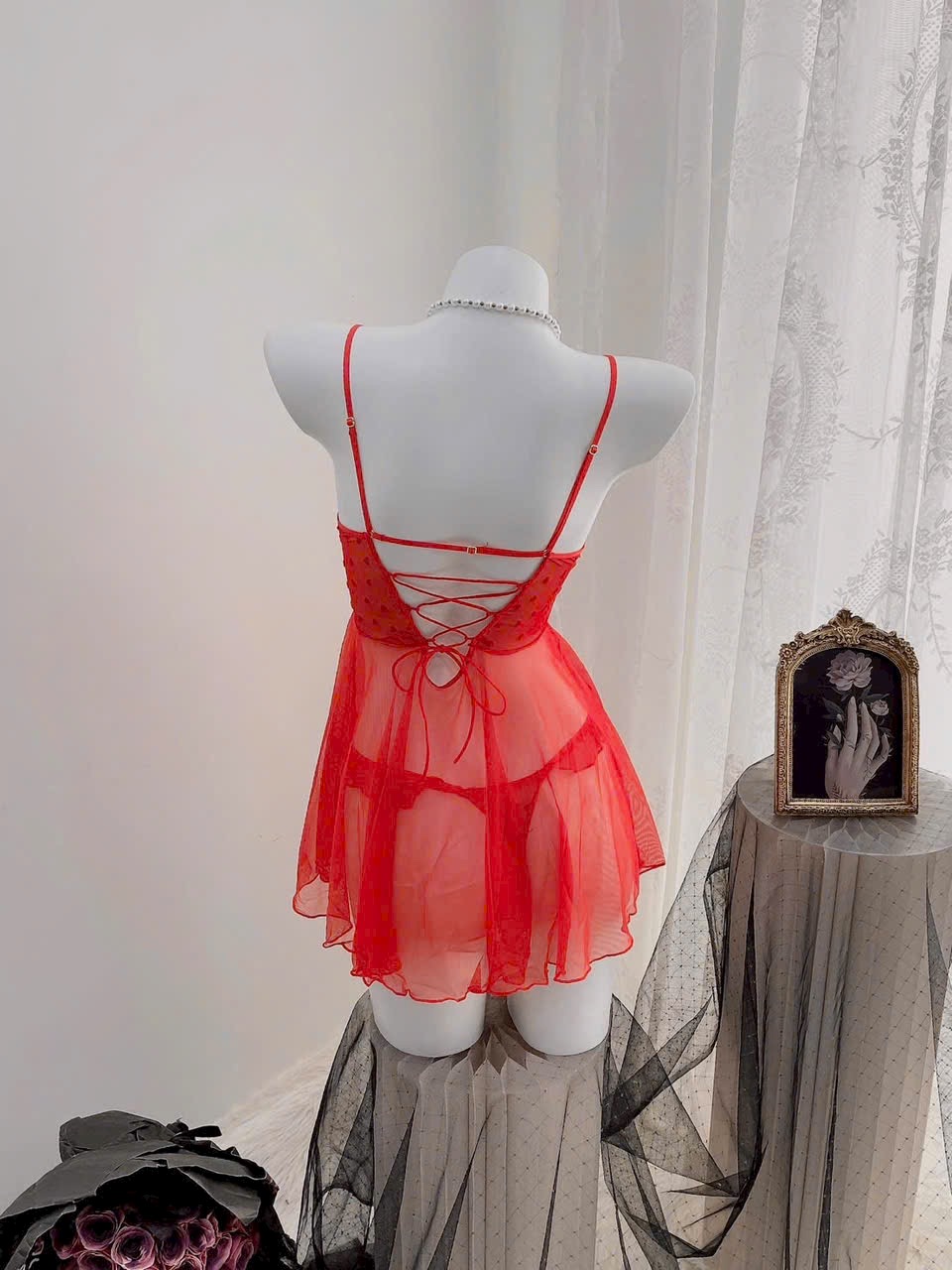 Váy Ngủ Ren D19 Quảng Châu Cao Cấp Xuyên Thâu Kèm Chip