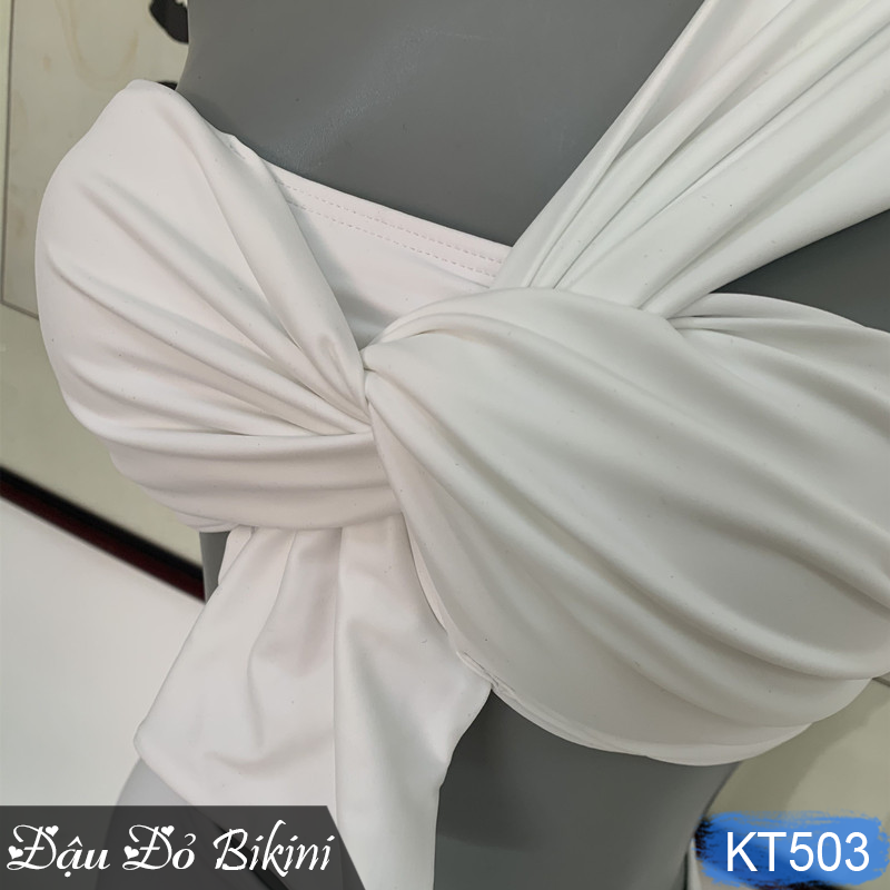 Bikini nữ trẻ trung, quần cạp cao kín đáo, áo dáng lệch vai cách điệu sexy, có sẵn đệm, bộ bơi phong cách Hàn quyến rũ | KT503