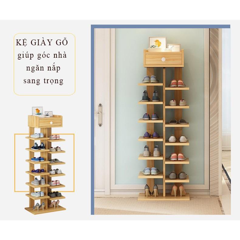 Kệ để giày dép 14 tầng kèm ngăn kéo nhỏ đựng đồ gỗ PDF dày dặn - KỆ ĐA NĂNG ĐỂ GIẦY DÉP HÌNH ZÍCH ZẮC