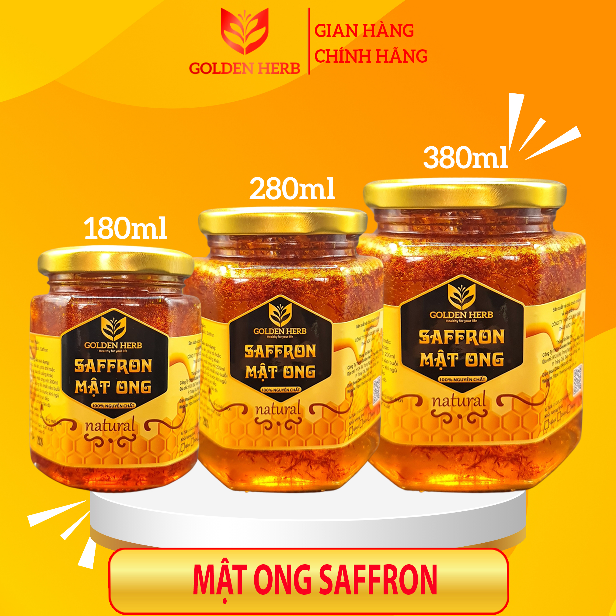 Mật Ong Ngâm Saffron 280ml/lọ Golden Herb