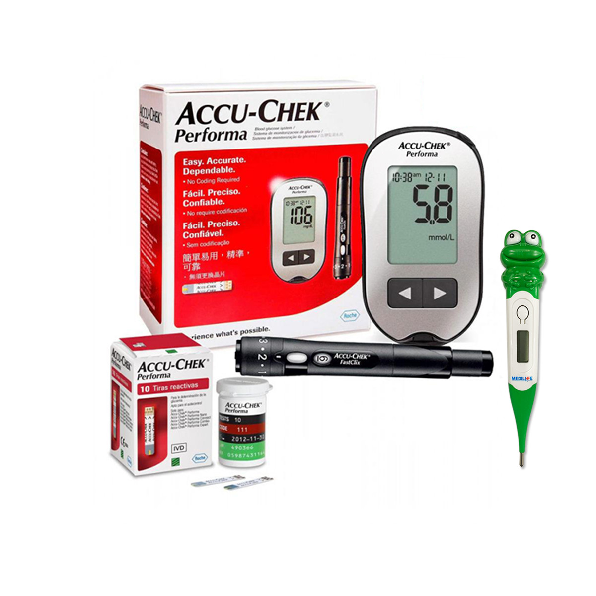 Máy Đo Đường Huyết Accu-chek Peforma mmol/L + Tặng nhiệt kế điện tử đầu mêm gia đình