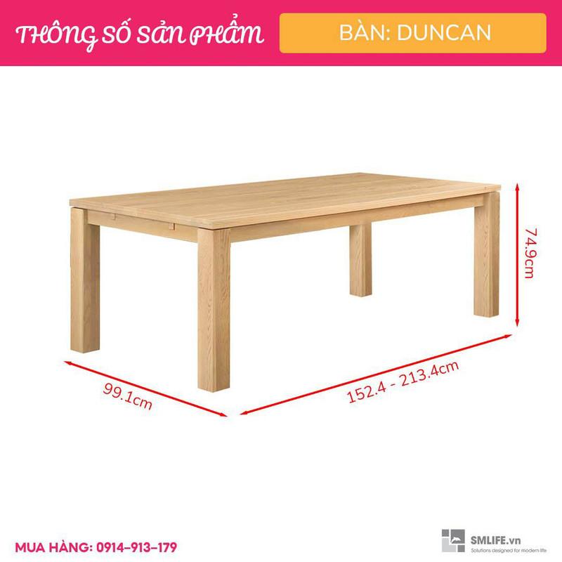 Bàn ăn cao cấp gỗ vân verneer sồi SMLIFE Duncan | D213,4 x R99,1 x C74,9cm | gỗ cao su và Veneer Sồi