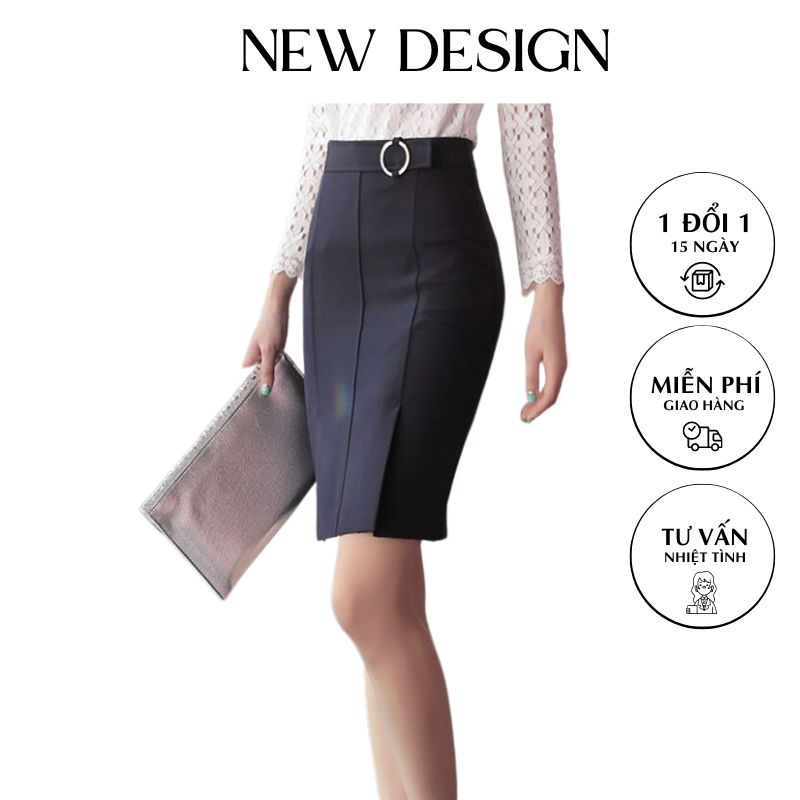 Chân váy bút chì  dáng ngắn dài 52cm màu đen thiết kế xẻ trước 2 bên phong cách công sở thanh lịch vải kaki thun co giãn thoáng mát New Design  MS16