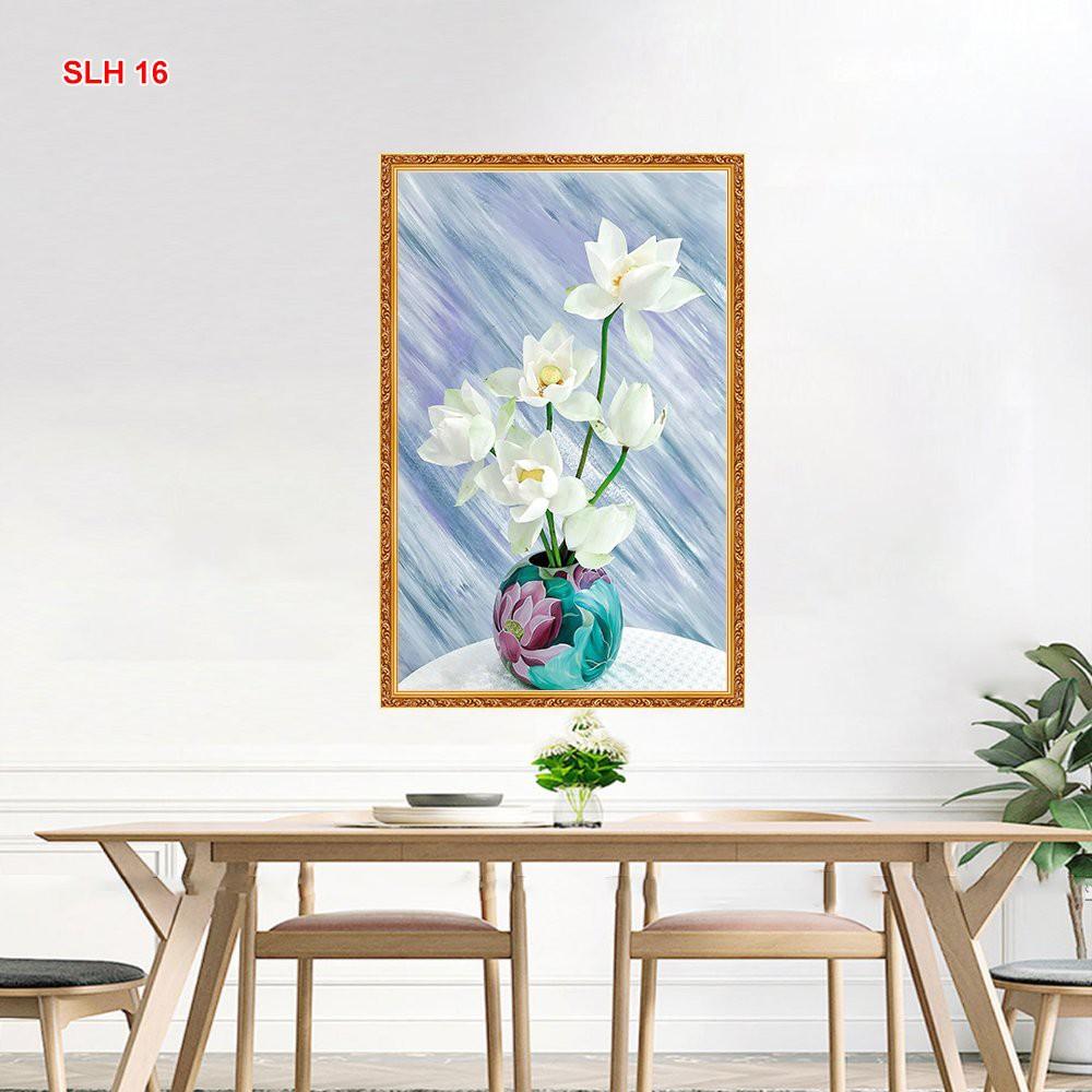 TRANH DÁN TƯỜNG 3D LỌ HOA SEN TRẮNG ĐẸP SLH16 - TRANH LỌ HOA SEN TRẮNG TRANG NHÃ - YAN SHOP