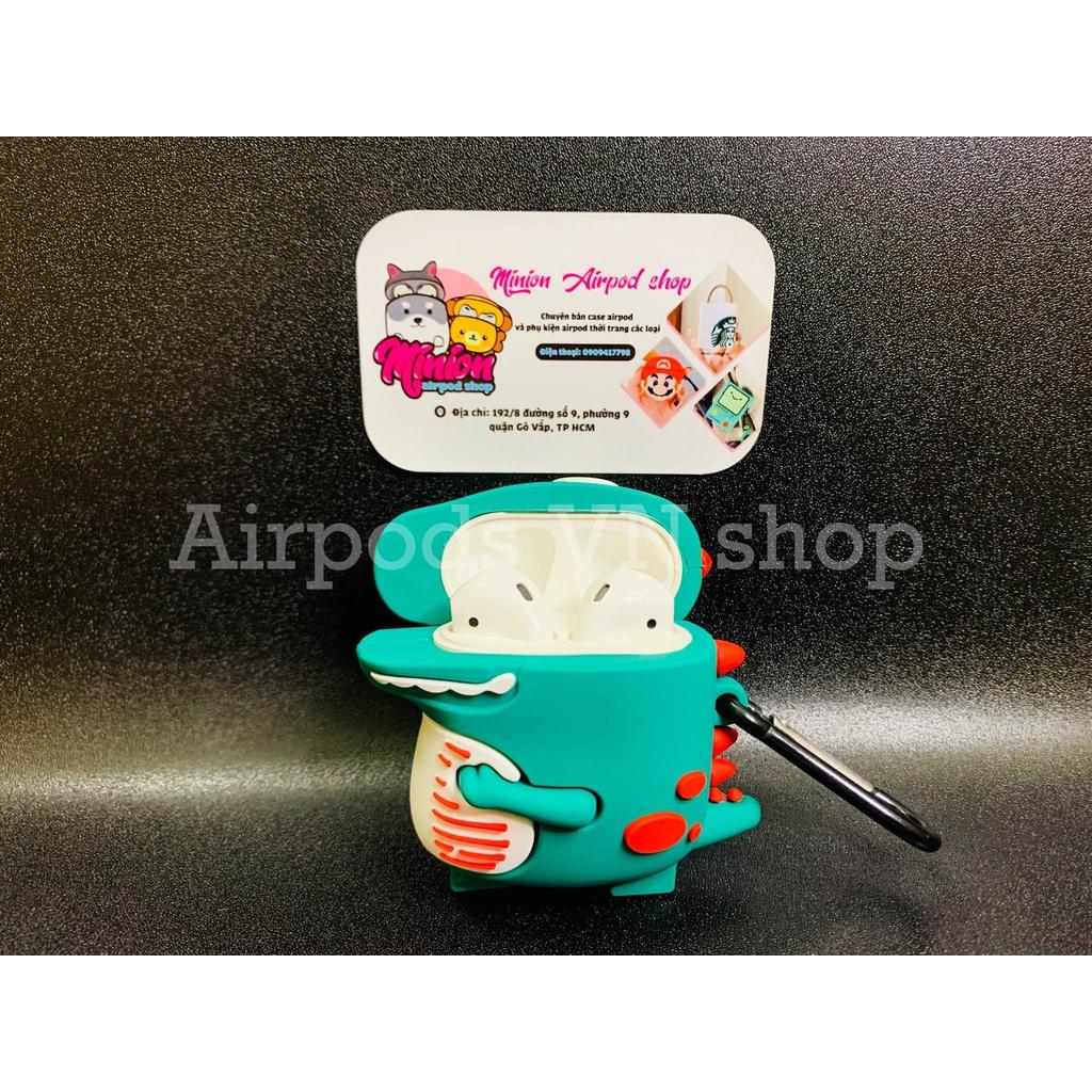 Bao Case Ốp dành cho Airpods 1/2 &amp; Airpods Pro khủng long xanh đỏ silicon 3D