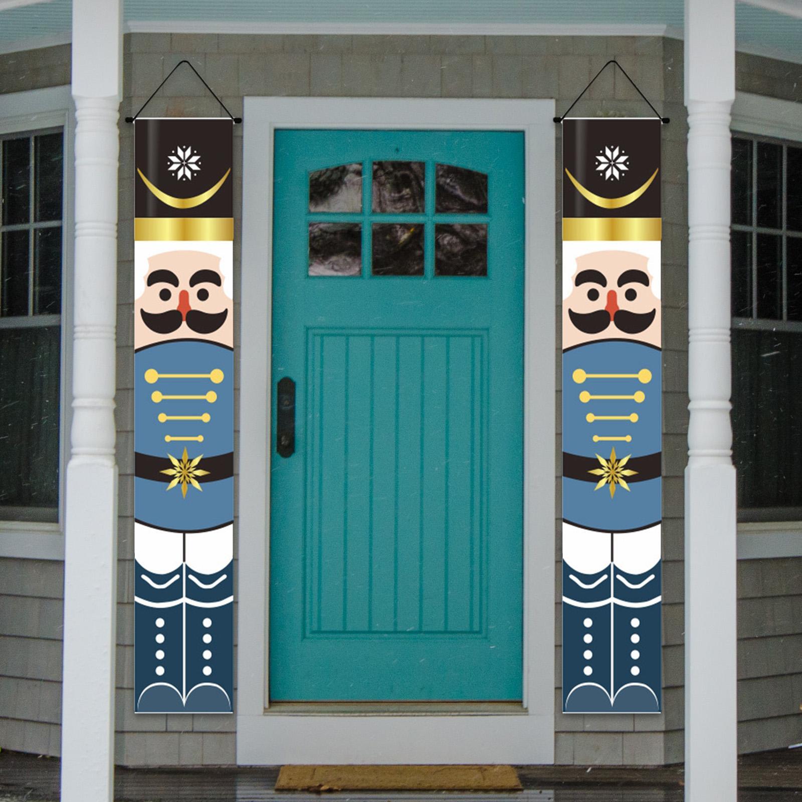 Christmas  Couplet Xmas Porch Sign Nutcracker Curtain Hanging Christmas  Door  for Garden Party  Garage