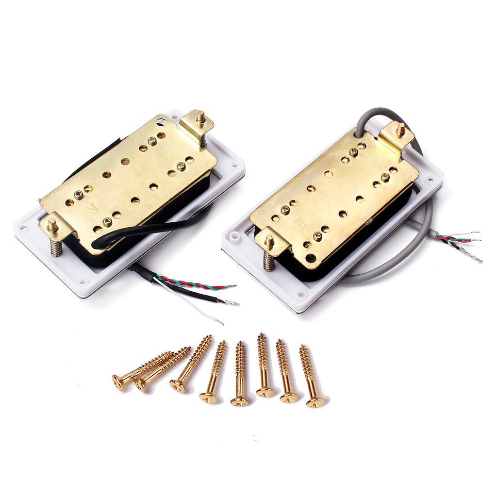 Height Adjustable Double Coil Neck Bridge Pickup for Electric Guitar White
