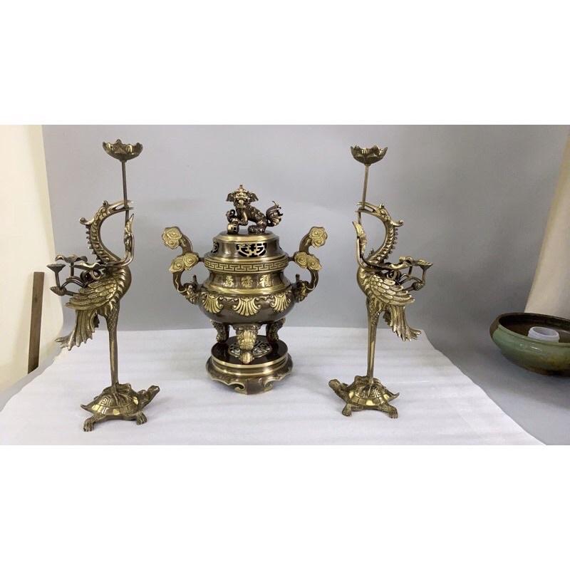 Bộ tam sự bằng đồng màu giả cổ cao 45cm