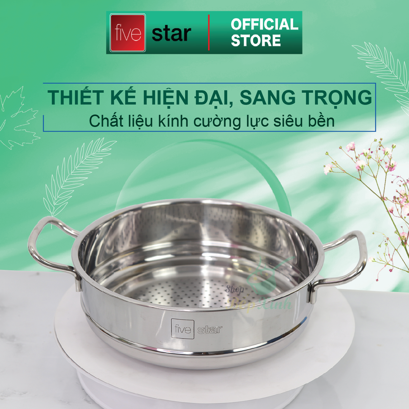 Bộ nồi inox 304 đáy từ 3 lớp liền khối cao cấp Fivestar Plus FPB3002 nắp kính , dùng được mọi bếp , tặng 1 vá canh