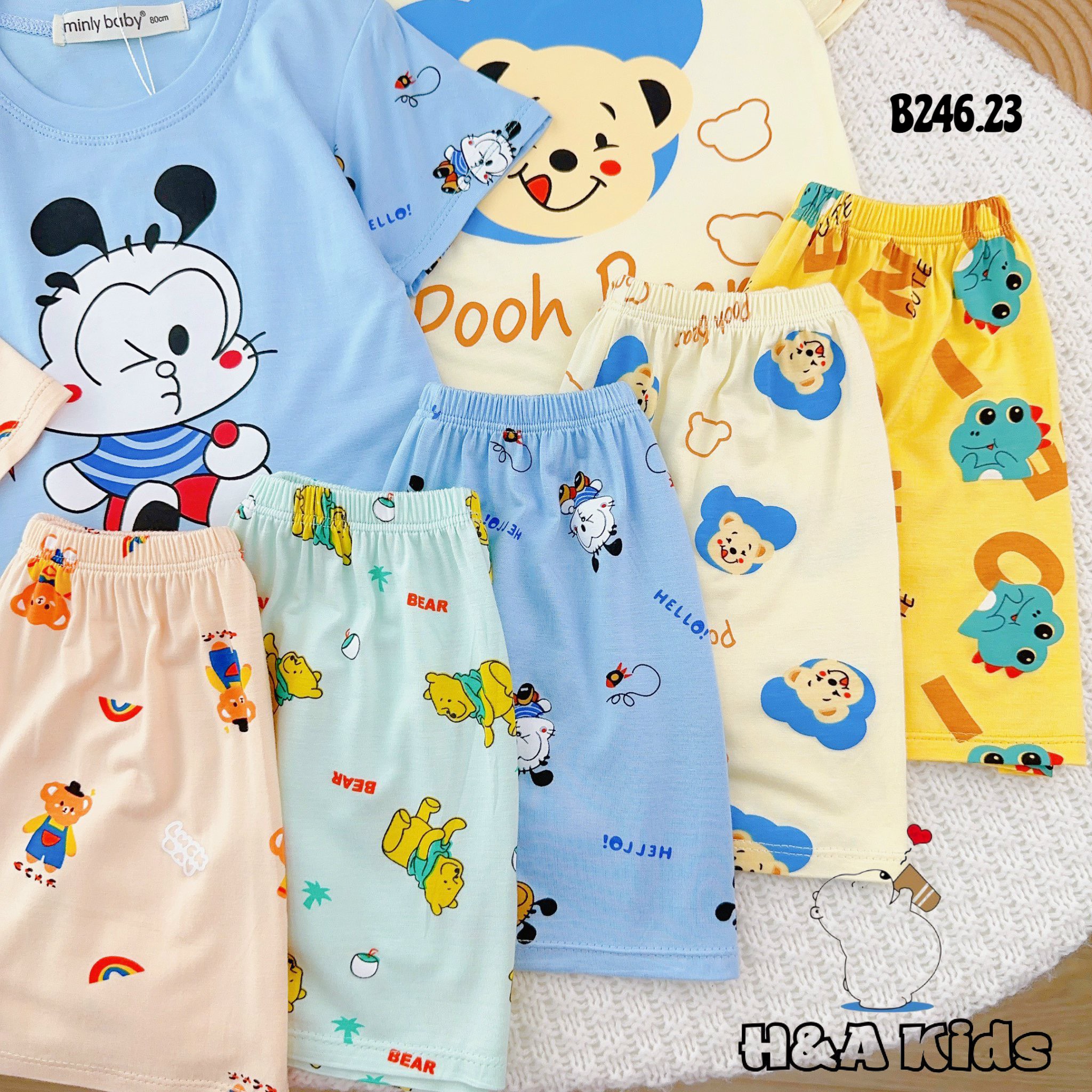 Bộ thun cộc tay phối áo- quần siu xinh cho bé trai và gái
