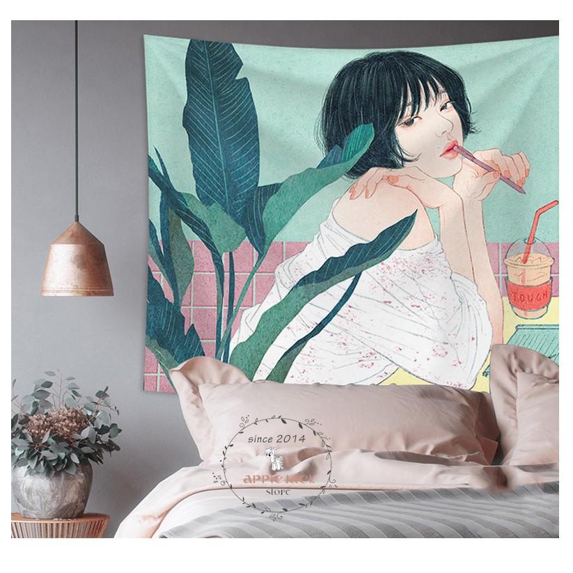 CÔ GÁI NGẬM BÚT - Tranh vải treo tường trang trí decor vintage