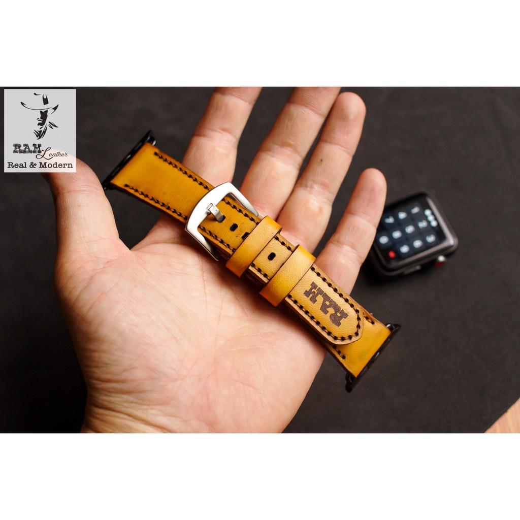 Dây đồng hồ da bò vegtan thảo mộc RAM Leather 1970 vàng tươi - tặng khóa chốt và cây thay dây