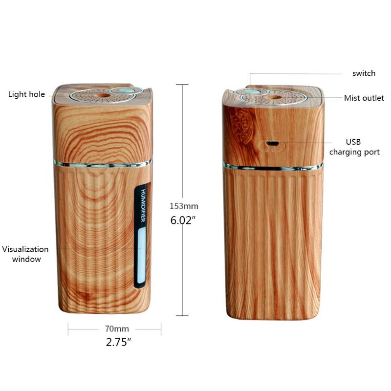 Mini Di Động Vân Gỗ Máy Tạo Độ Ẩm Không Khí USB Thoáng Mát Phun Sương Tạo Hương Thơm Khuếch Tán Tinh Dầu