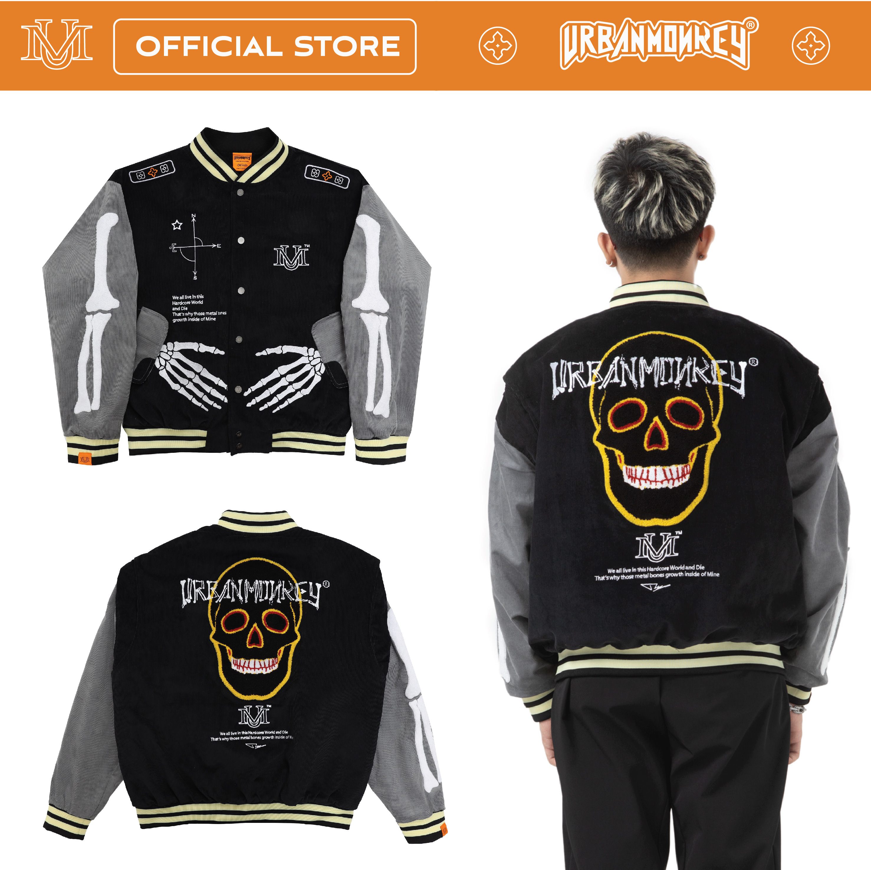 ÁO KHOÁC SKELETON VARSITY BLACK/GREY