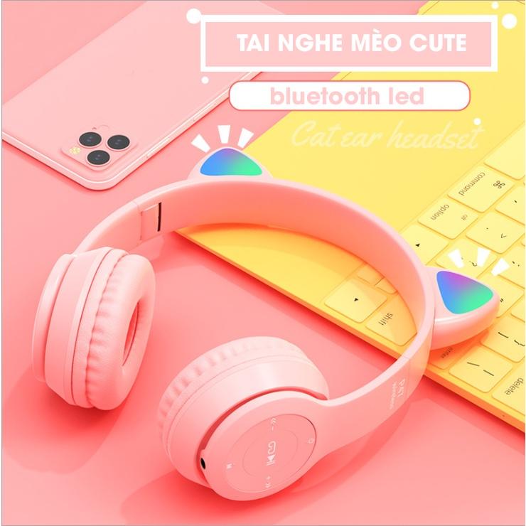 Tai nghe Bluetooth P47M, Tai phone tai mèo (tặng kèm giá treo tai nghe )