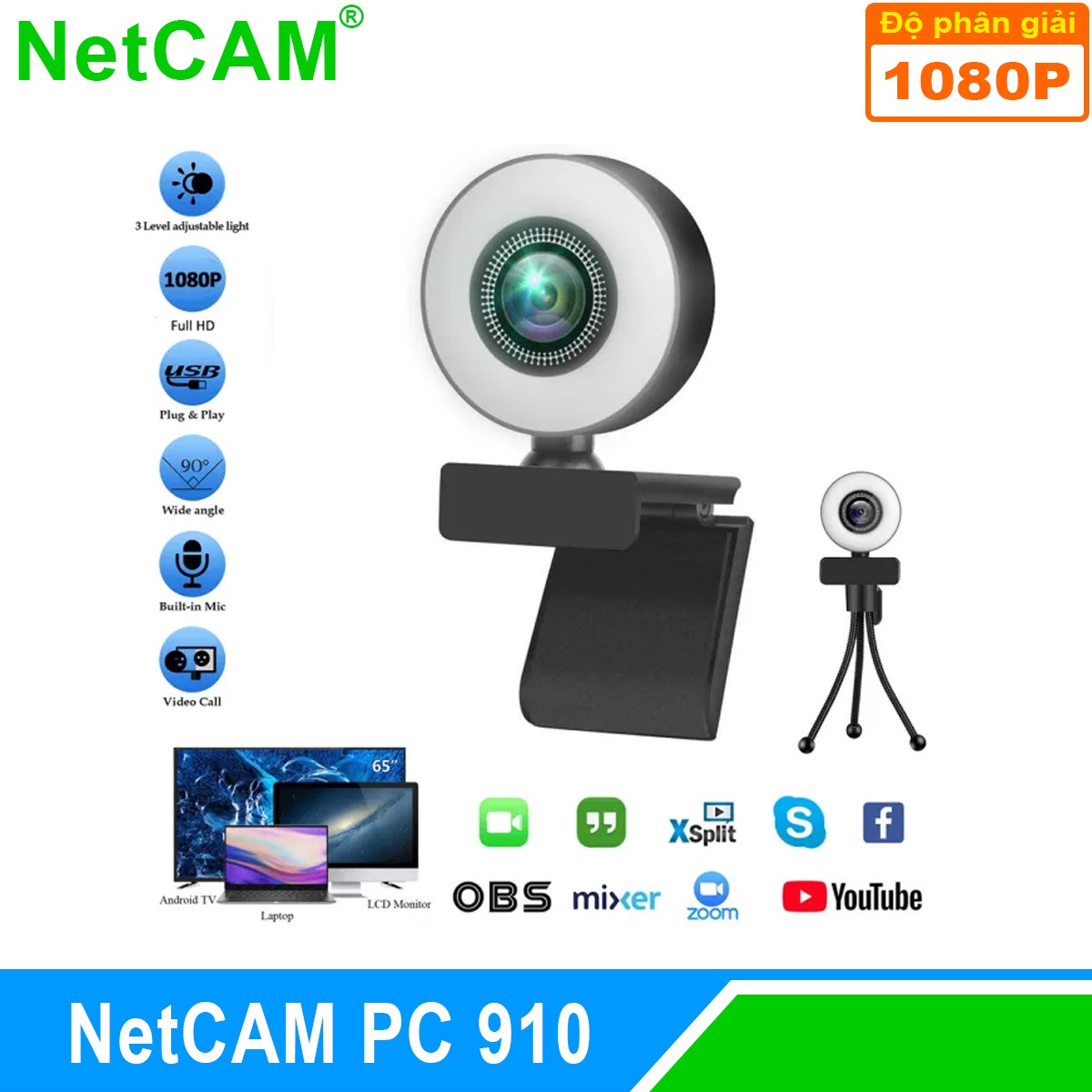 Webcam NetCAM PC 910 độ phân giải 1080P - Hàng Chính Hãng