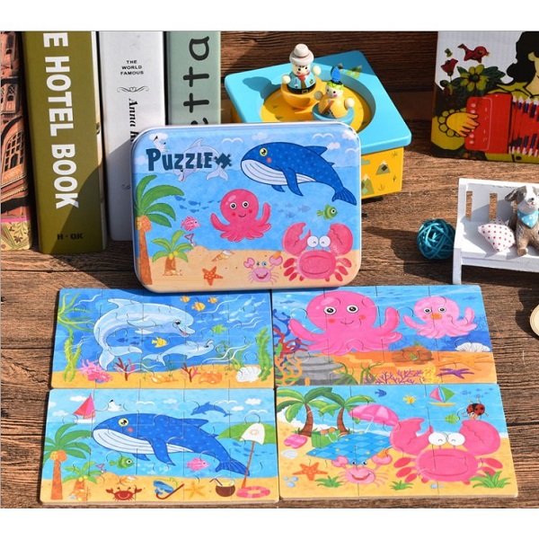 Ghép Hình Puzzle Tổng Hợp 1 Hộp Ghép Được 4 Tranh - Động Vật Dưới Biển