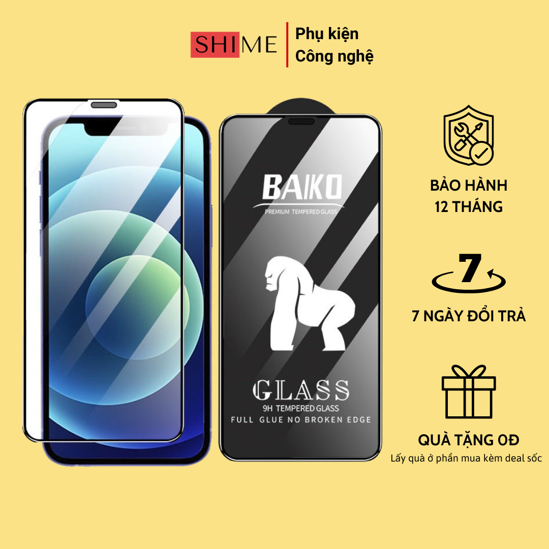 Kính cường lực Baiko dành cho iphone, dán full màn, có màng chống bụi cho loa