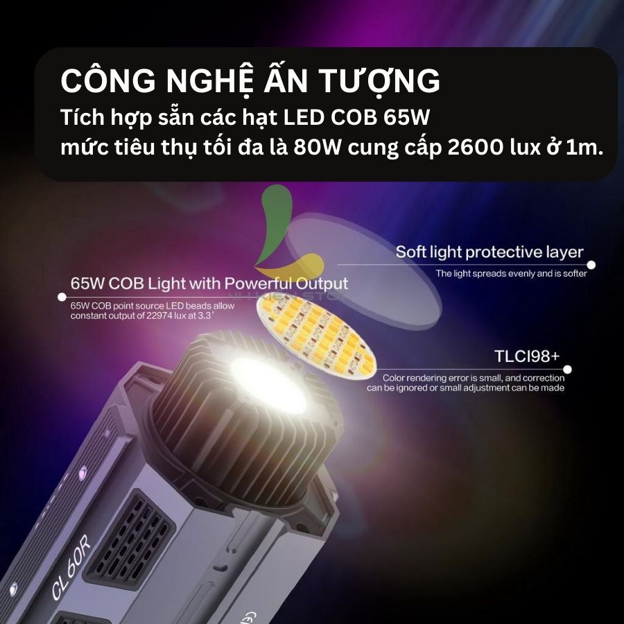 Đèn Led Video COLBOR CL60R - Đèn Studio 65W RGB siêu nhỏ gọn, nhiệt độ màu 2700K-6500K ấn tượng